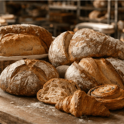 Fresh sourdough loaves at Flour and Bloom bakery